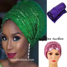 Красота sequnices тюрбан 13 цветов Африканский тюрбан в стиле геле Твердые scraf женские Дамские Головные уборы для вечерние или свадебные HQT14