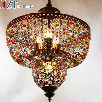 

M Classic Red Bronze Color Crystal Lamp Wrought Iron Crystal Pendant Light Dia40*H60cm Led Dining Room Bedroom Lamp 4*E27 Bulbs