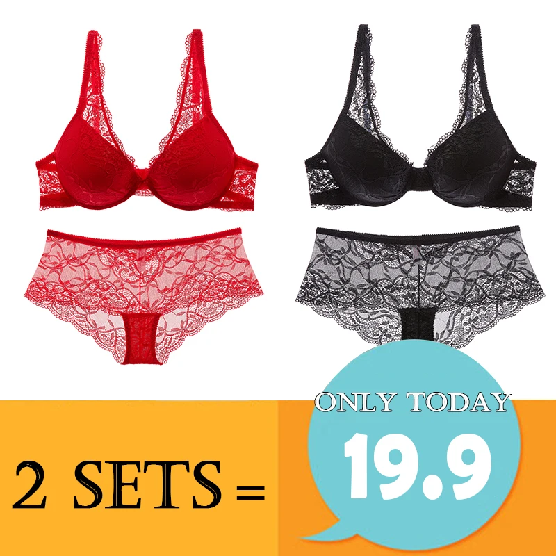2 Set Women Lingerie Sets Adjustment Push Up Sexy Bra Set Embroidery Floral Bra And Panty Sets