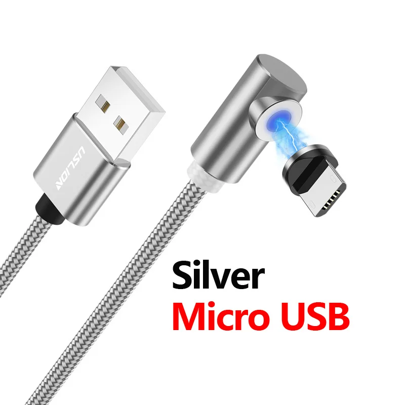 USLION 2 м Быстрый Магнитный кабель type C Micro usb для зарядки iPhone X, XR, 8, 7, samsung, S10, huawei, магнитный кабель для зарядки телефона - Цвет: Micro USB Silver