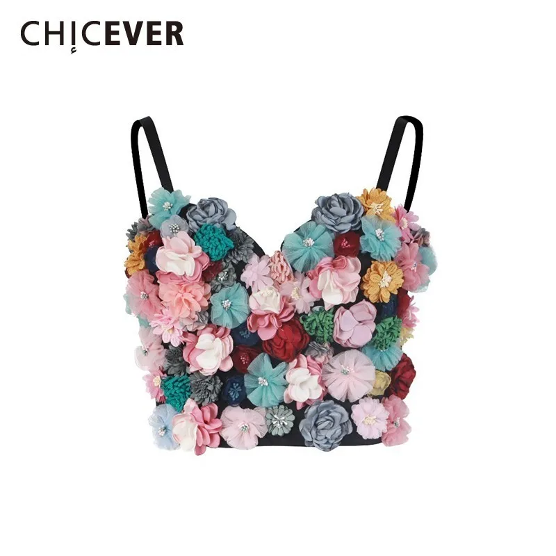 

CHICEVER Patchwork Appliques Sexy Women Vest Sleeveless Hit Colors Strapless Camis Top Female Summer 2019 Fashion New Tide