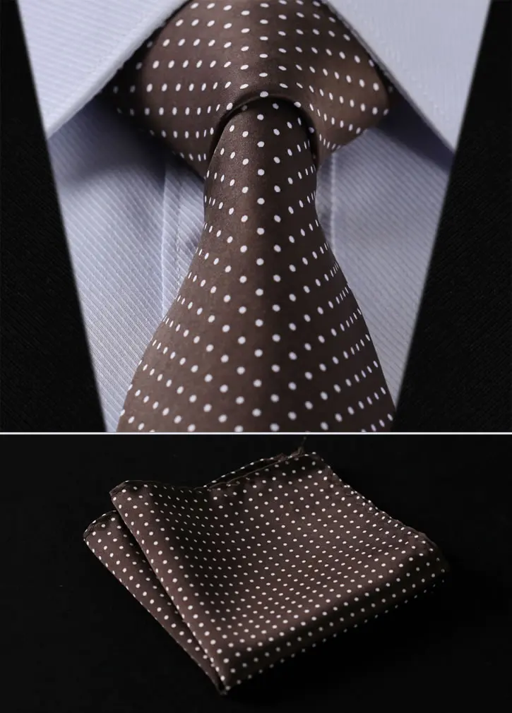 TD119Z8S коричневый точка 3,4 "шелковые ткани Для мужчин галстук платок Набор