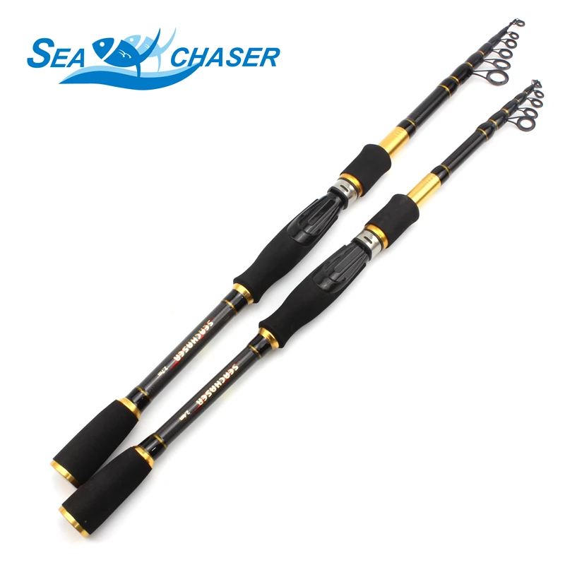 Baratos Señuelo de energía M de carbono 7g 28G 1,8 M 2,7 M portátil telescópico caña de pescar Spinning pesca de mano aparejos de caña de mar