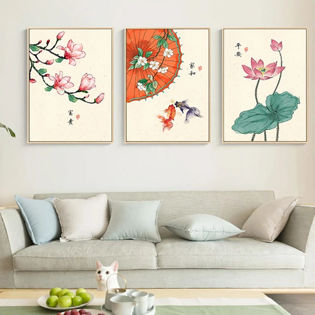 New Chinese Style Lotus Goldfish Plum Blossom Umbrella Canvas 3