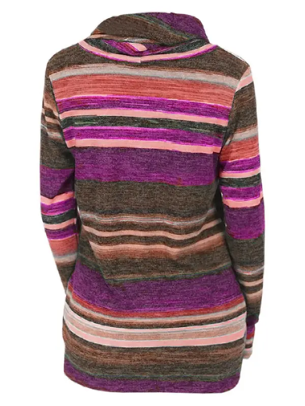 Вязаный женский свитер в полоску с воротником-кулиской, повседневный пуловер с воротником-хомутом и длинным рукавом, женские свитера, Осенние джемперы
