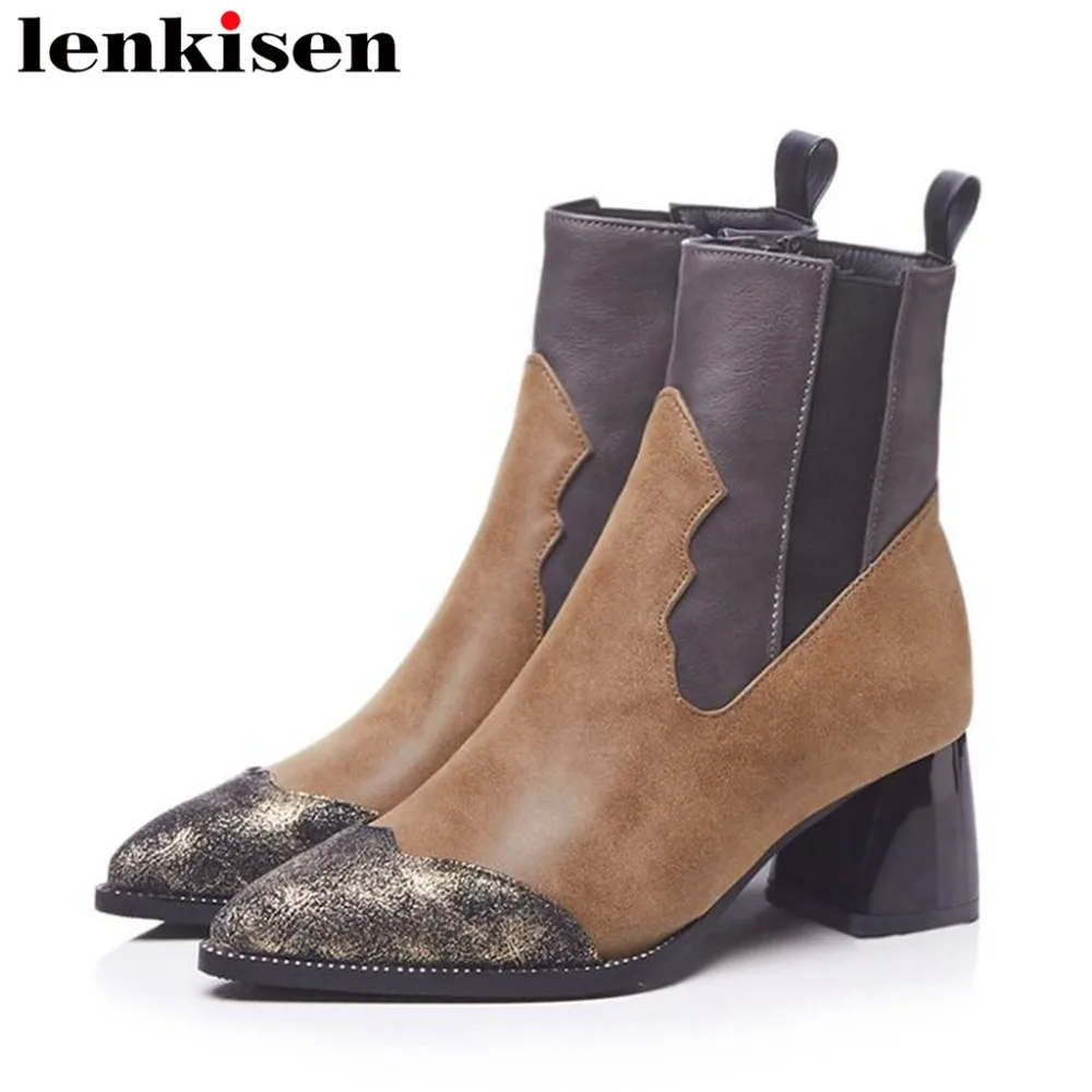 

2018 retro mixed colors slip on popular chelsea boots pu plus size modern girls pointed toe elegant lady high fashion shoes L8f8