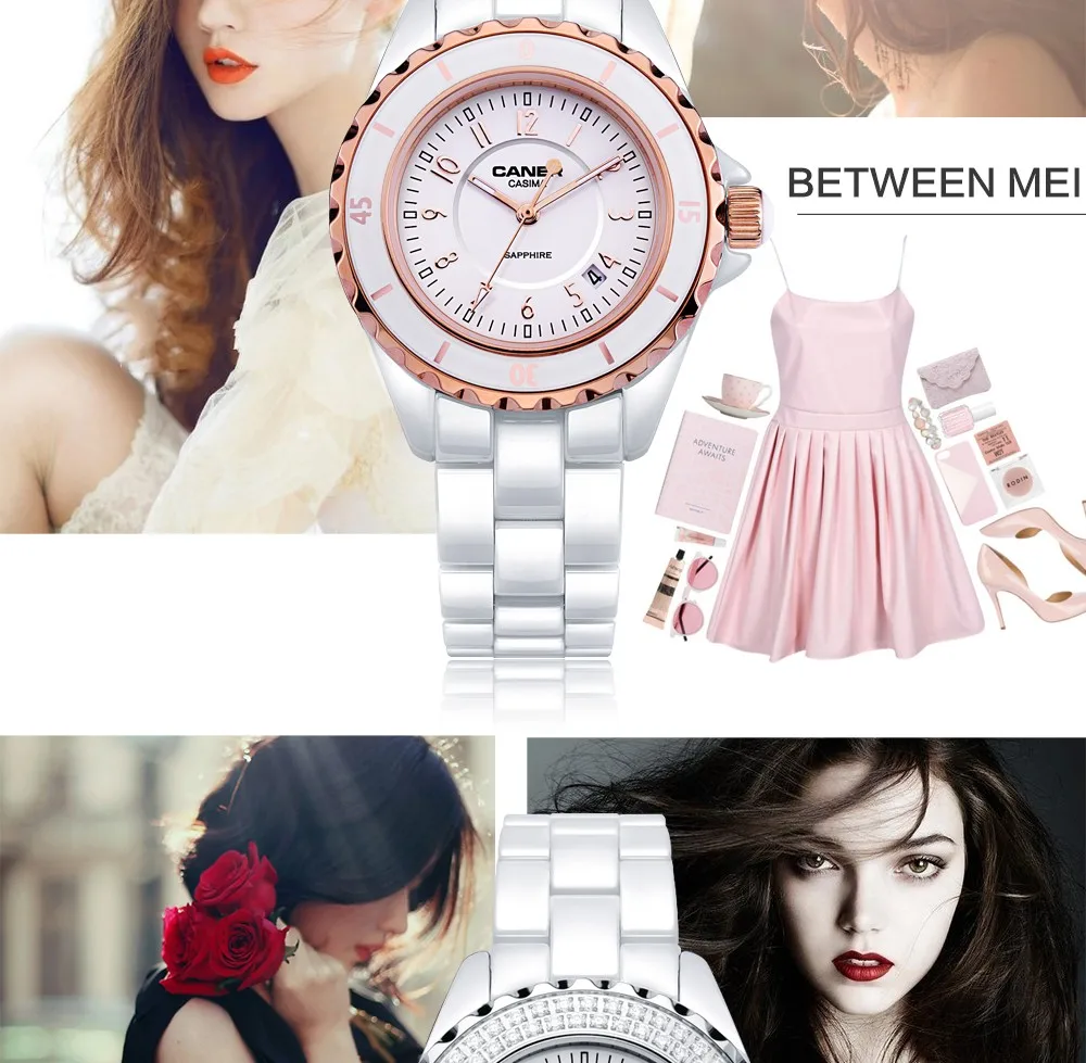 Reloj Mujer CASIMA, роскошные Брендовые женские часы, водонепроницаемые, модные, керамические, ослепительные, сапфировые, Женские кварцевые наручные часы, часы с календарем