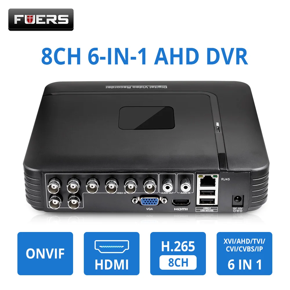 FUERS CCTV H.265 8-канальный видеорегистратор AHD DVR, для наблюдения, безопасности, Регистраторы DVR 8CH 4,0 м AHD TVI CVI XVI IP 6in1 цифровые гибридные видеорегистраторы аналоговый