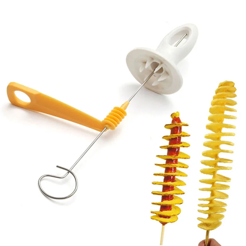 

Kitchen Supplies Tornado Potato Spiral Cutter Manual Slicer Spiral French Fry Cutter Potato Tower Making Twist Shredder