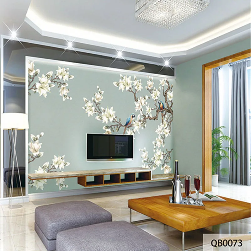 

Custom 3D Print DIY Fabric &Textile Wallcoverings For Walls Matt Silk For Living Room TV Background Flowers Bird Wall mural New