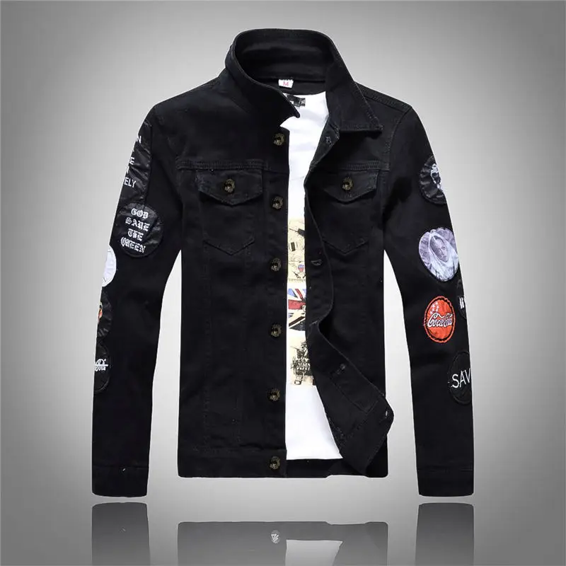 Black Denim Jacket Men Hip Hop Bomber Military Jeans Jacket Mens Slim Fit Digital Print 2018 Spring Autumn Coat for Men J034