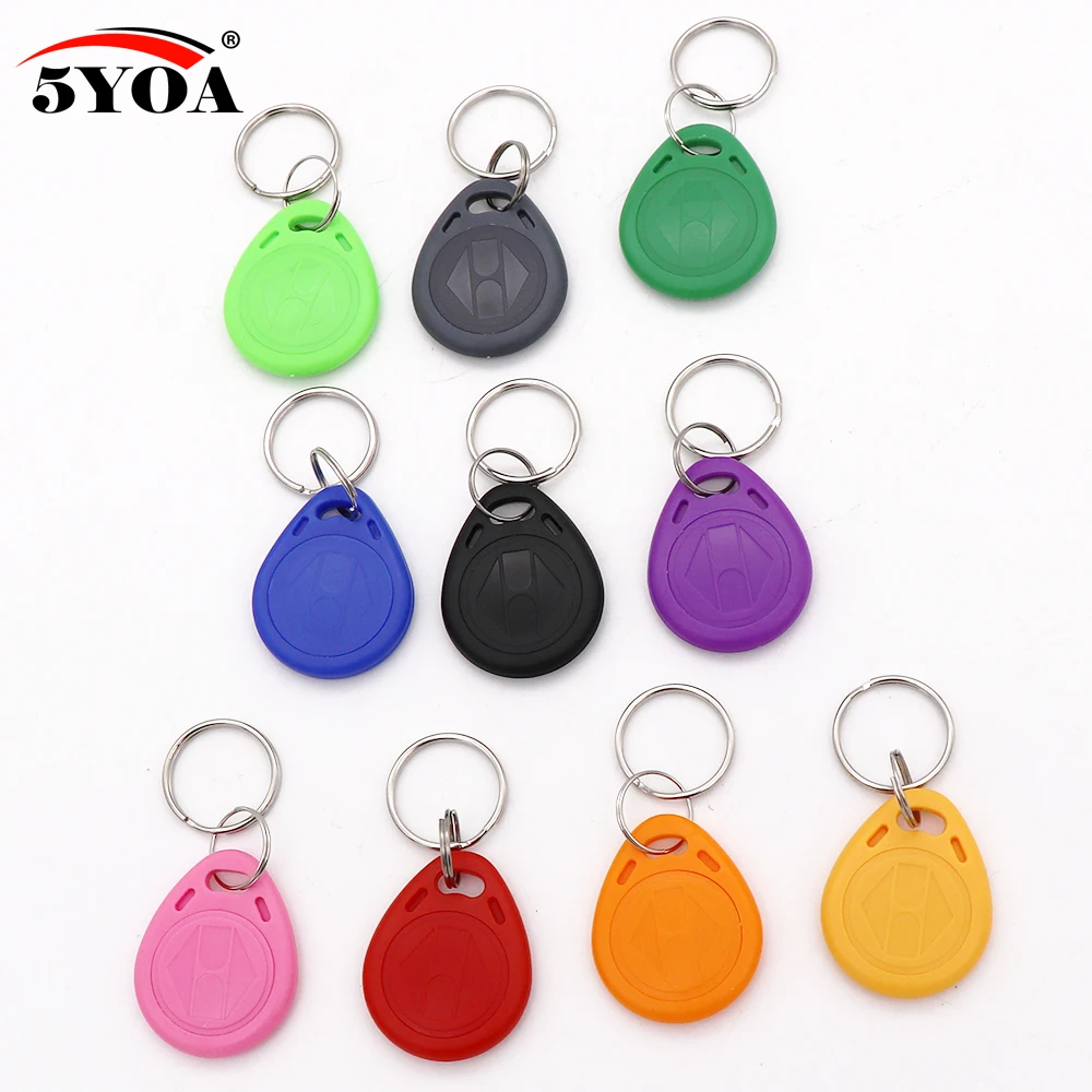 

5YOA 10Pcs EM4100 125khz ID Badge Keyfob RFID Tag Tags llavero Porta Chave Card Key Fob Token Ring Proximity Chip