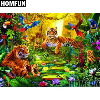 

HOMFUN Full Square/Round Drill 5D DIY Diamond Painting "Forest tiger" 3D Embroidery Cross Stitch 5D Home Decor Gift A00898