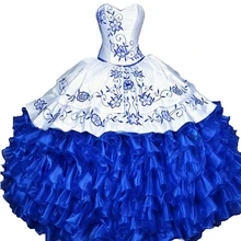Бальное платье белого Королевского синего цвета, бальные платья, кружевное платье с вышивкой и оборками, корсет на шнуровке, милое платье 16, Vestidos De 15 Anos