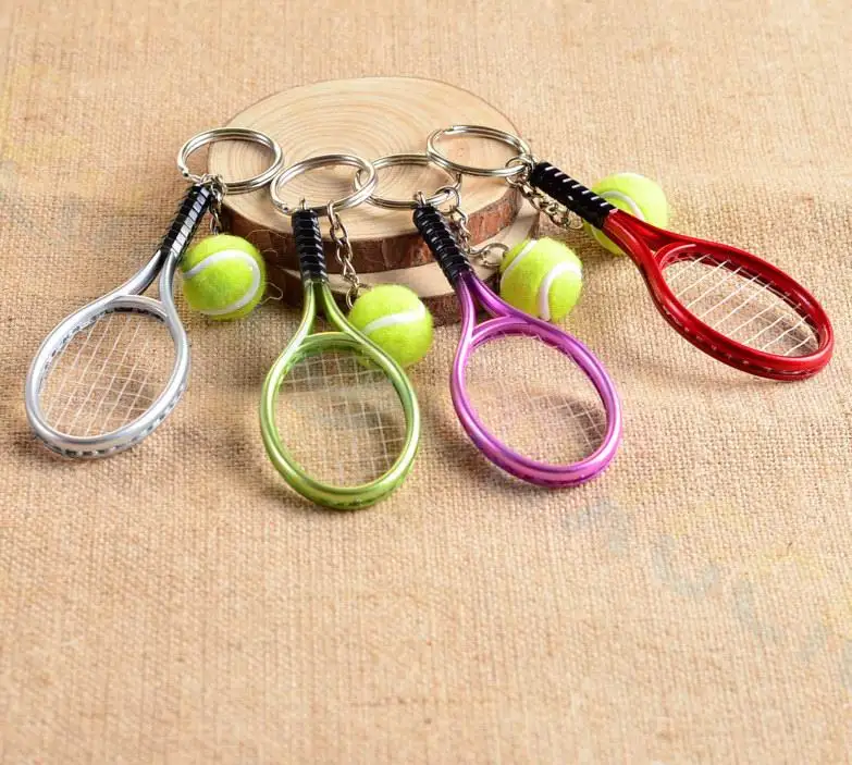 

400pcs Tennis bag Pendant plastic mini tennis racquet key ring small Ornaments sport keychain fans souvenirs key chain gifts