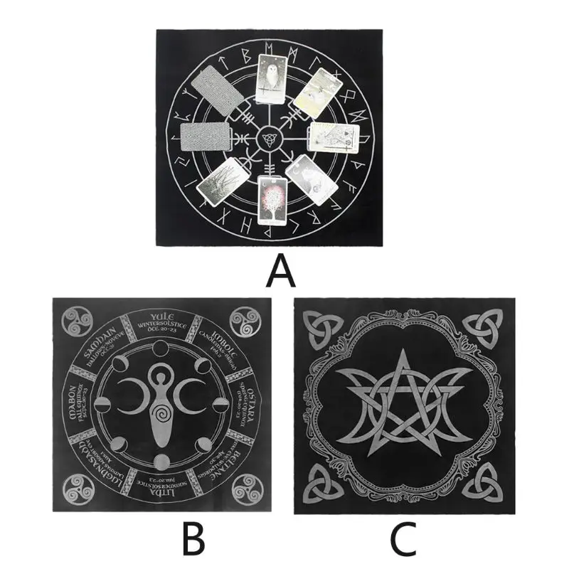 Mantel de tarot de 49 x 49 cm pentagrama pagano y altar de franela A diseño de triple luna