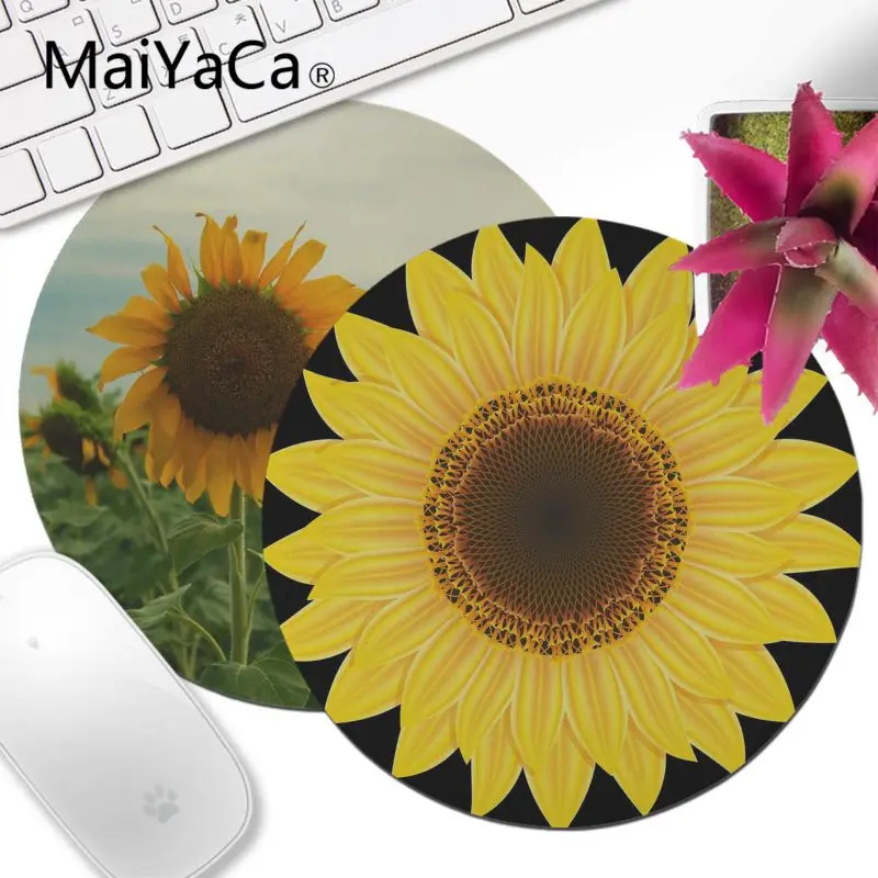 Высокоскоростной круглый коврик для мыши MaiYaCa с подсолнухами и пчелами диаметр