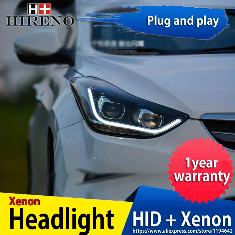 Hireno налобный фонарь для 2012-2013 Hyundai Elantra Avante фара в сборе LED DRL ангельские линзы