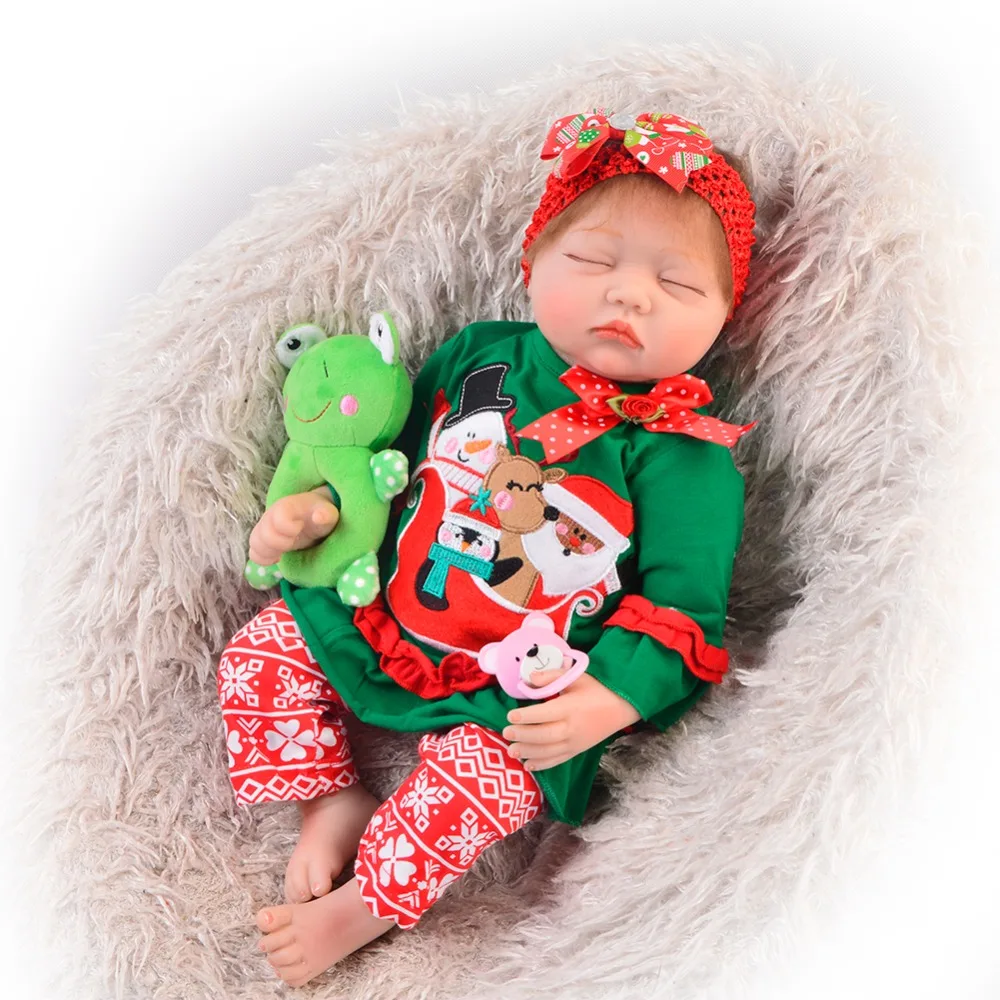 

Alive 55 cm Boneca Reborn Doll Sleeping Soft Silicone Newborn Doll For Girl 22'' Realistic Cloth Body Kids Christmas Gifts