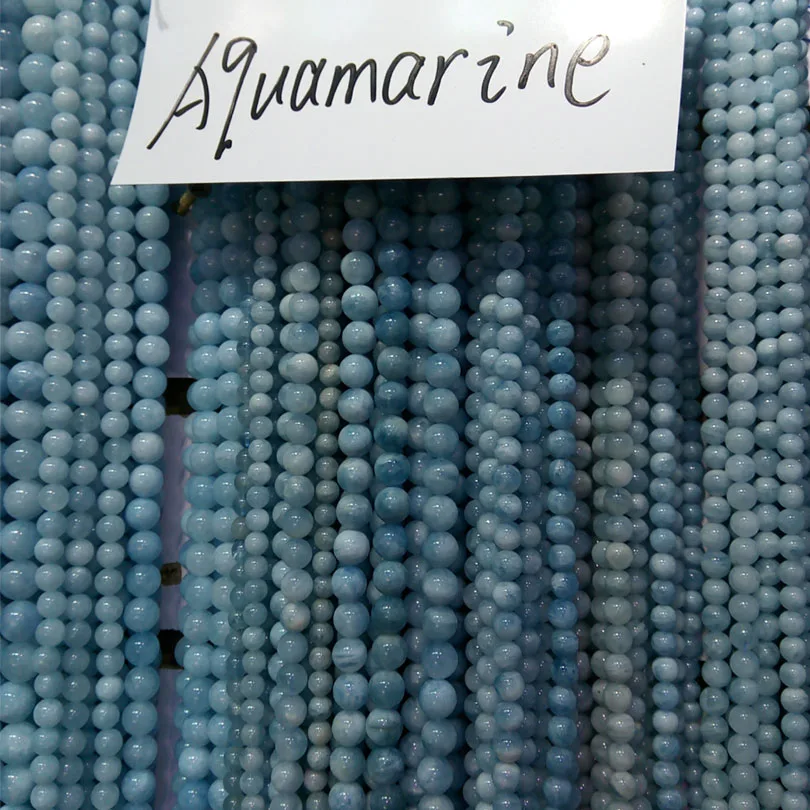 

No Dye Natural Aquamarines Stone Genuine Round Loose Spacer Beads For Jewelry Making Bracelet Necklace 6/8/10/12mm pick size