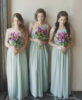 

Elegant One Shoulder Chiffon Maid of Honor Dresses Long Party Dresses Floor-Length A-Line Bridesmaid Dresses 2017