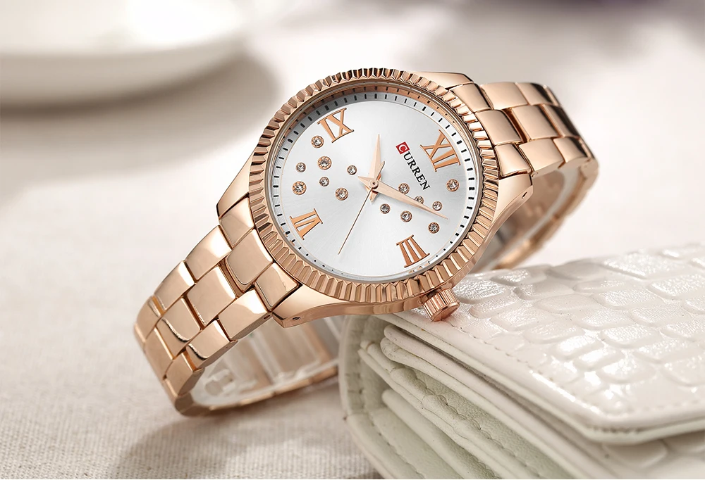 CURREN новые женские часы Роскошные Relogio Feminino RoseGold циферблат модные Montre Femme женские часы женские наручные часы