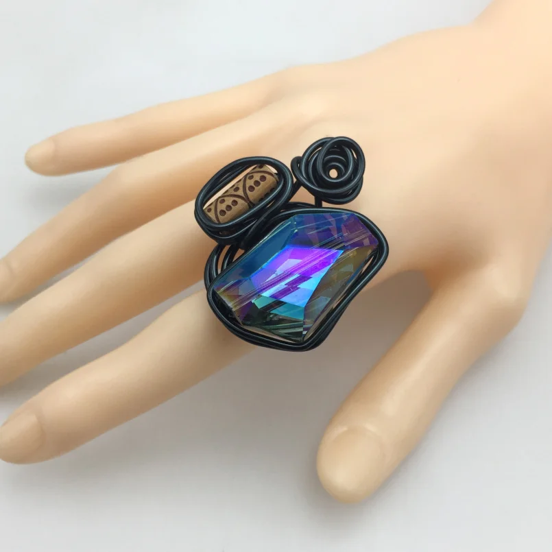 Уникальные плетеные проволочные кольца с большими кристаллами ручной работы для женщин, массивное кольцо на палец для вечеринки, модные ювелирные изделия UKMOC