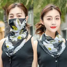 Женская весенне-летняя большая маска от солнца, Солнцезащитный шелковый шарф, Дамский PM 2,5, дышащий, для верховой езды, с муфтой, R1083