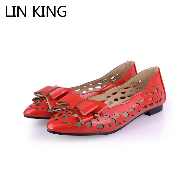 

LIN KING Mary Janes Bowtie Slip On Women Flats Breathable Pointed Toe Lazy Woman Flats Shoes Summer Shallow Mouth Shoes For Girl