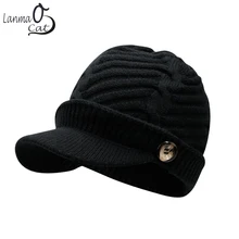 Lanmaocat Knitting Hat Men Women Winter Knitting Hats Warm Cap with Visor Wool Winter Knitting Hats Free Shipping