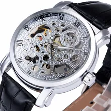 GAGNANT Femmes De Mode Robe Élégante Montre-Bracelet Mécanique Bracelet En Cuir Romaine Nombre Creusé Cadran Motif Floral