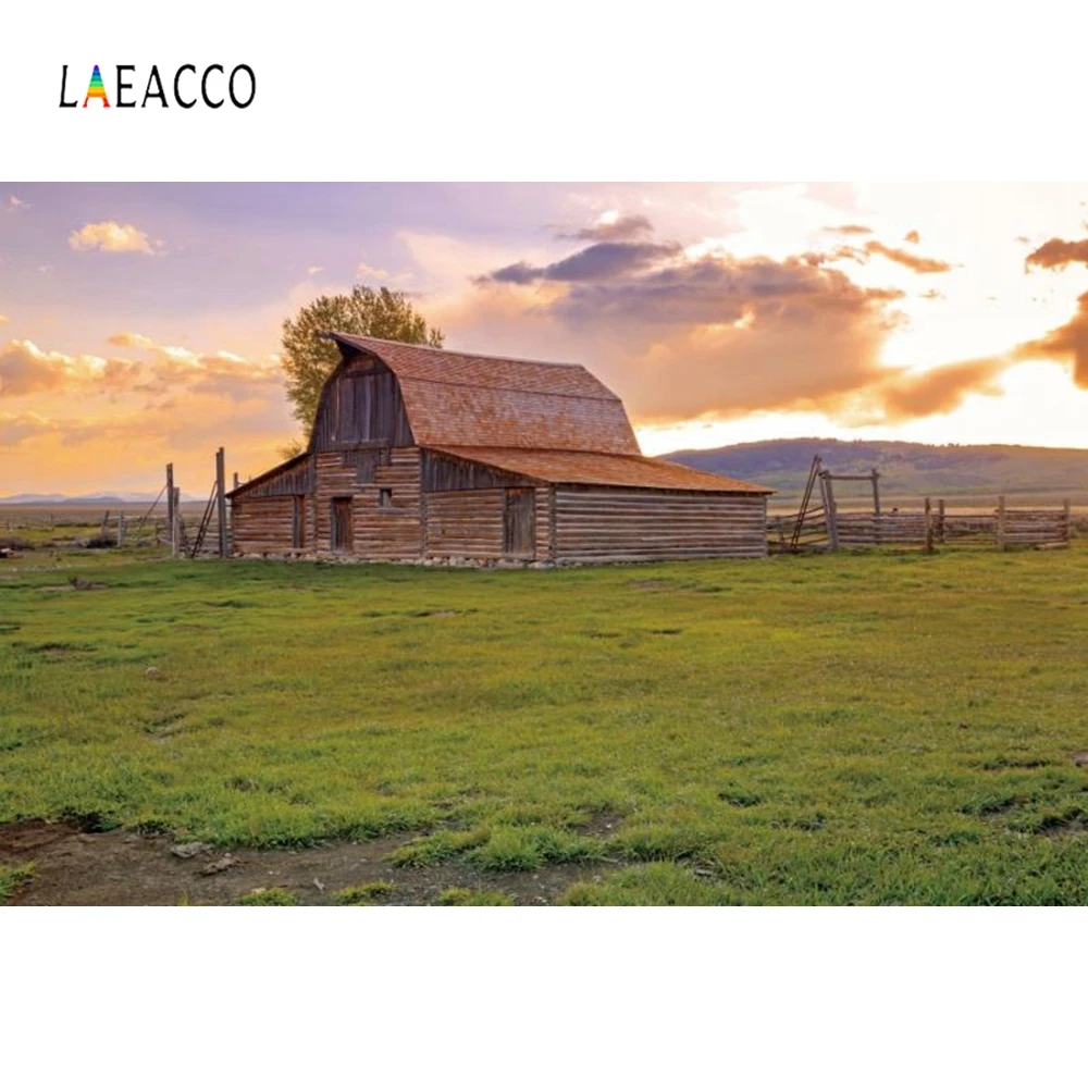 

Laeacco Farm House Sky Grassland Photography Backgrounds Customized Wedding Photocall Photographic Backdrop for Photo Studio