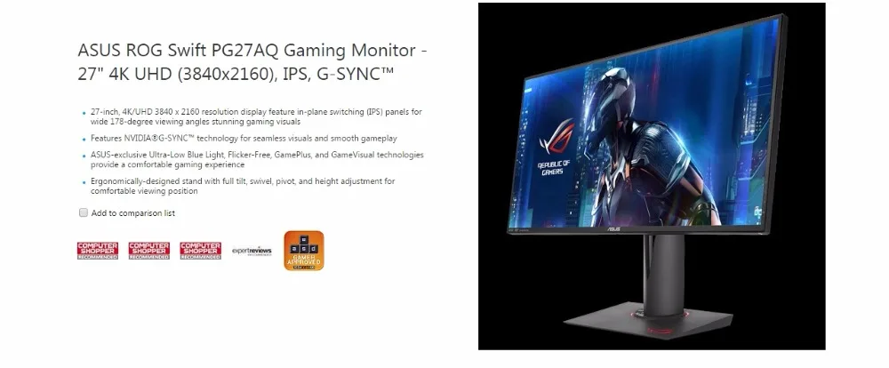 ASUS ROG Swift PG27AQ Gaming Monitor - 27