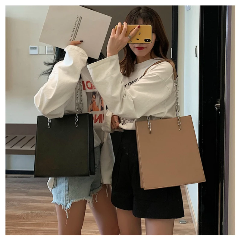 Bolsa de Couro Bolsas das Senhoras Corrente do Vintage Bolsas e Bolsas Retro Mulheres Simples Designer Mensageiro Pequena Cor Sólida 2020