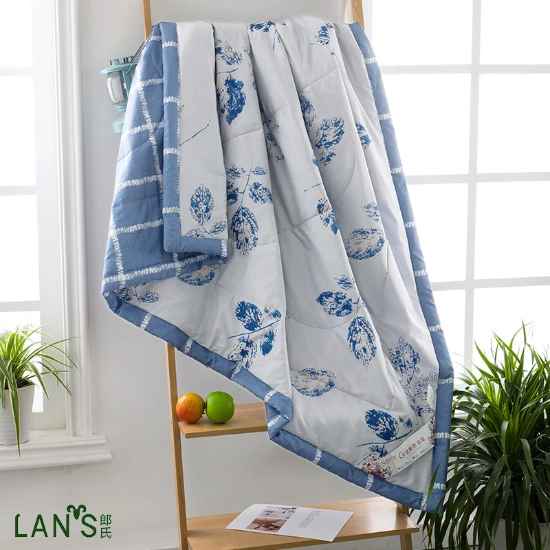Washable Cotton Blue Summer Quilts 2017 Elegant Fashion Leaves Printed