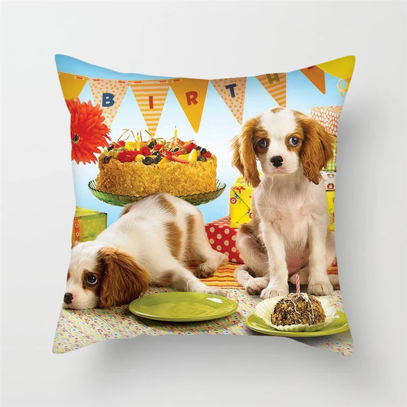 Fuwatacchi Cute Dogs Cushion Covers Dog Couple Pillow Covers for Home Sofa Decor Funny Flowers Manor Square Plush Pillowcases