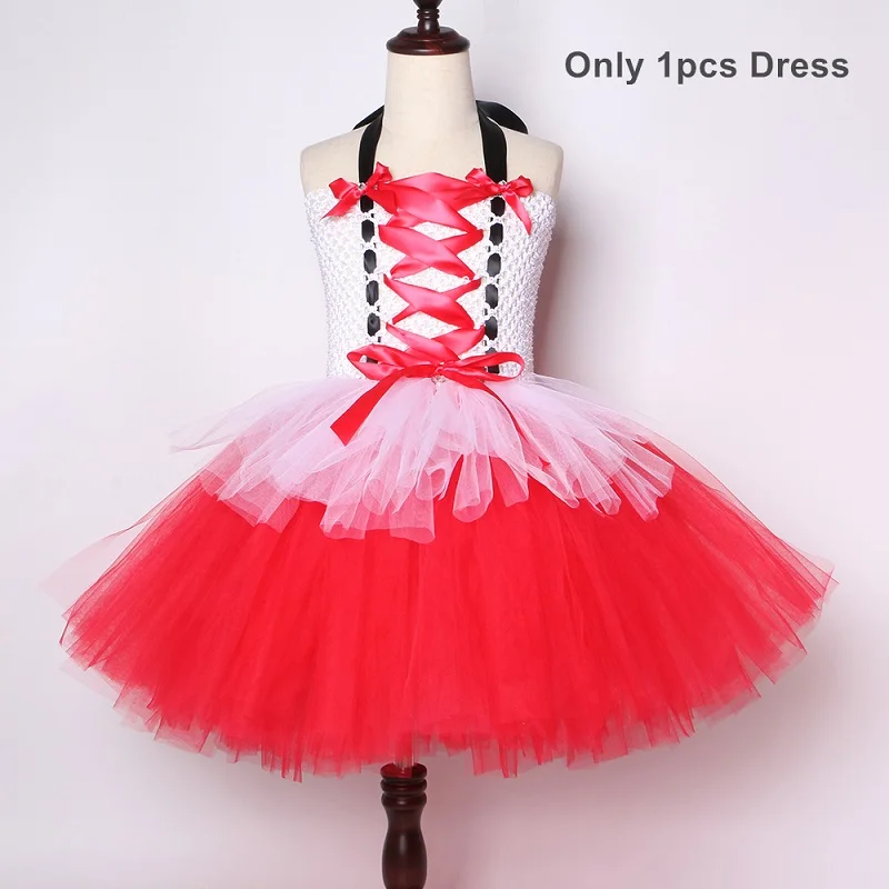Детское платье-пачка с красной шапочкой для девочек; Детские костюмы на Хэллоуин; цвет красный, белый; нарядные карнавальные вечерние платья для девочек - Цвет: Only 1pcs Dress