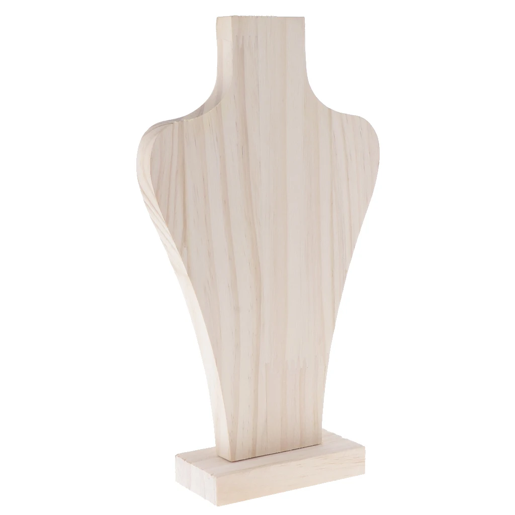 MagiDeal Natural Wood Unpainted Mannequin Bust for Necklace Jewelry Display