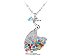 Exagerado Collar Multicolor Grande Del Pavo Real Colgante de Cristal Austriaco Joyería de Cadena Larga Del Suéter de Las Mujeres Del Partido de Coctel