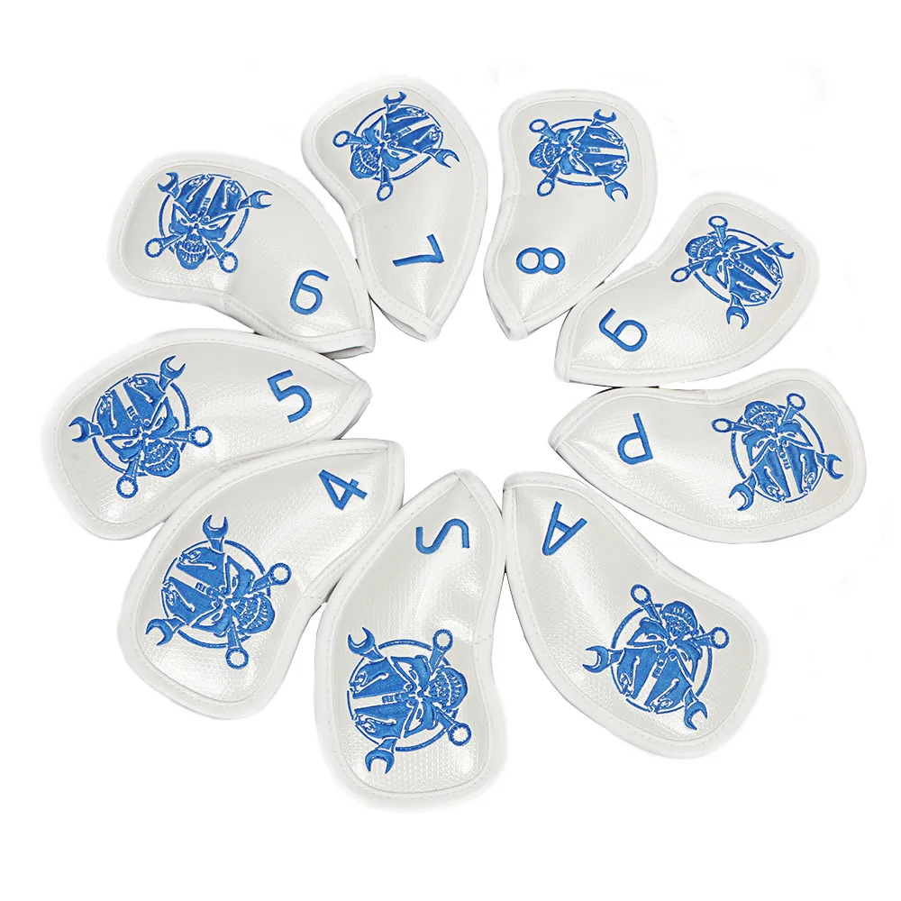 Golf Iron Headcover Waterproof PU Leather skull head pattern 9Pcs/set(4~9,P,A,S) golf clubs protect covers free shipping