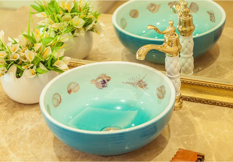 Blue And White Ceramic Art Basin Sinks Counter Top Wash Basin Bathroom Vessel Sinks vanities jingdezhen wash basin bowls (4)