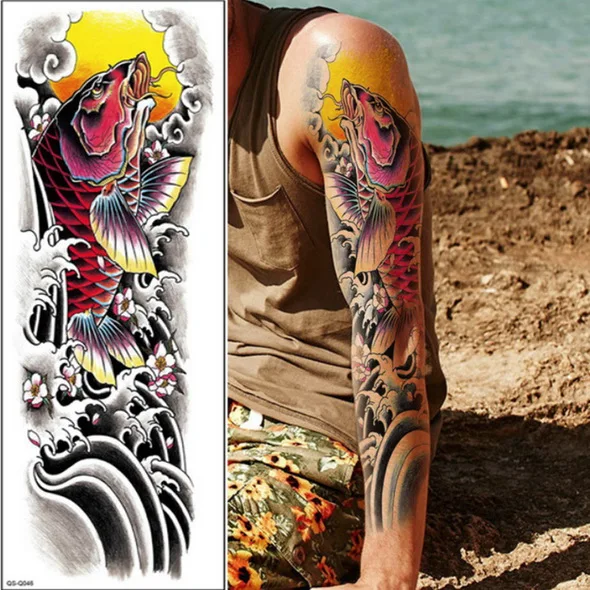 Временные татуировки на все руки, рукава, павлин, пион, дракон, Череп, дизайнерские, водонепроницаемые, классные, для мужчин и женщин, татуировки, наклейки, боди-арт, краски - Цвет: Q46