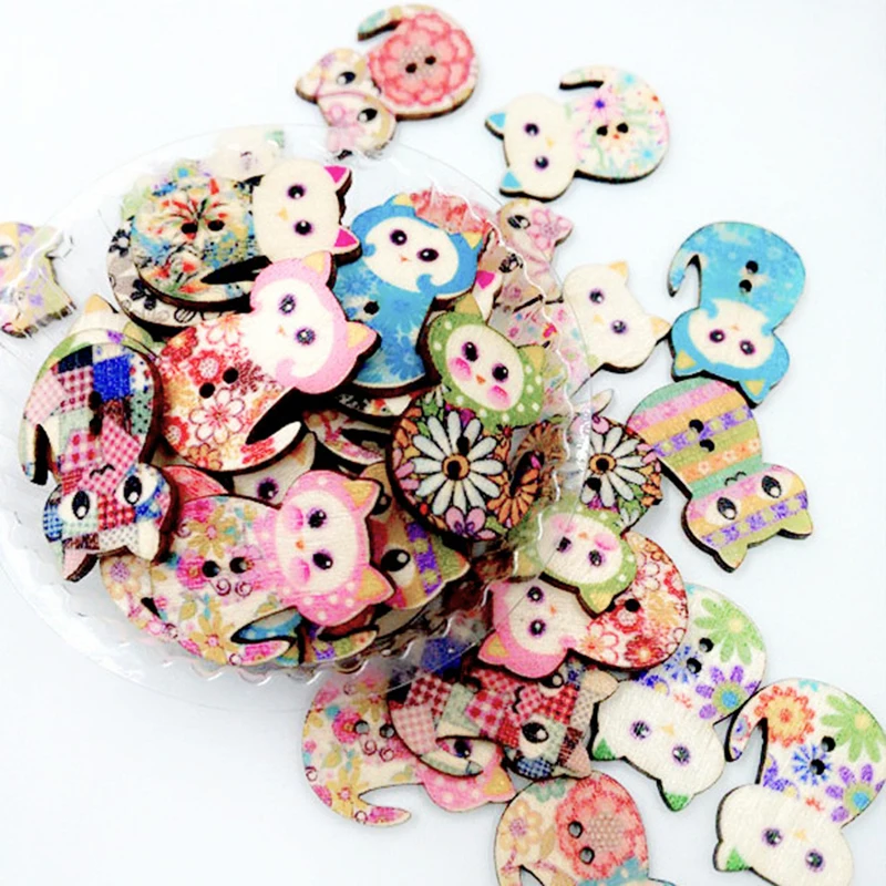 

Mixed 100pcs/bag Creative 30x20mm Natural Wooden Buttons Lovely Cat Decorative Craft Sewing Buttons For Kids DIY Scrapbooking