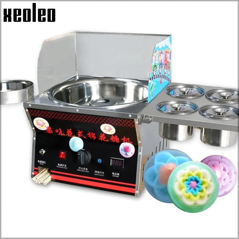

XEOLEO Gas Cotton candy machine with 4 Store Buckets Commercial Gas Color Candy Floss maker Stainless steel Fancy marshmallow