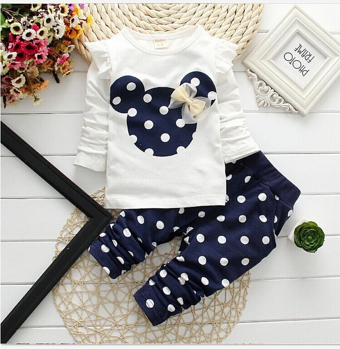 Girls clothing sets Mickey Children Clothes Set Cotton Bow Tops T shirt Leggings Pants Baby Kids 2 Pcs Suit Costume For 0-4 Year clothing sets beach	