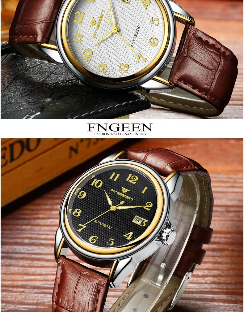 Бренд fngeen стальные механические часы для пожилых мужчин наивысшего качества водонепроницаемые светящиеся цифровые наручные часы Авто Дата Saat золотые часы