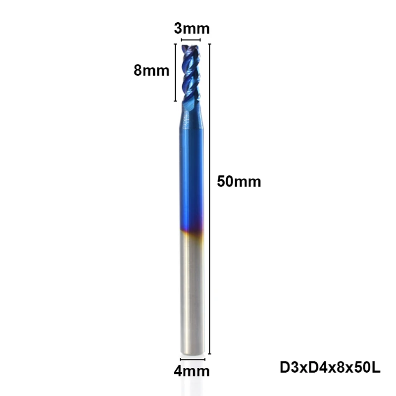 1pc 1-12mm 3 Flutes End Mill for Aluminum Cutting Nano Blue Coating CNC Router Bit Carbide End Mill End Milling Cutter - Длина режущей кромки: 3XD4X8X50L