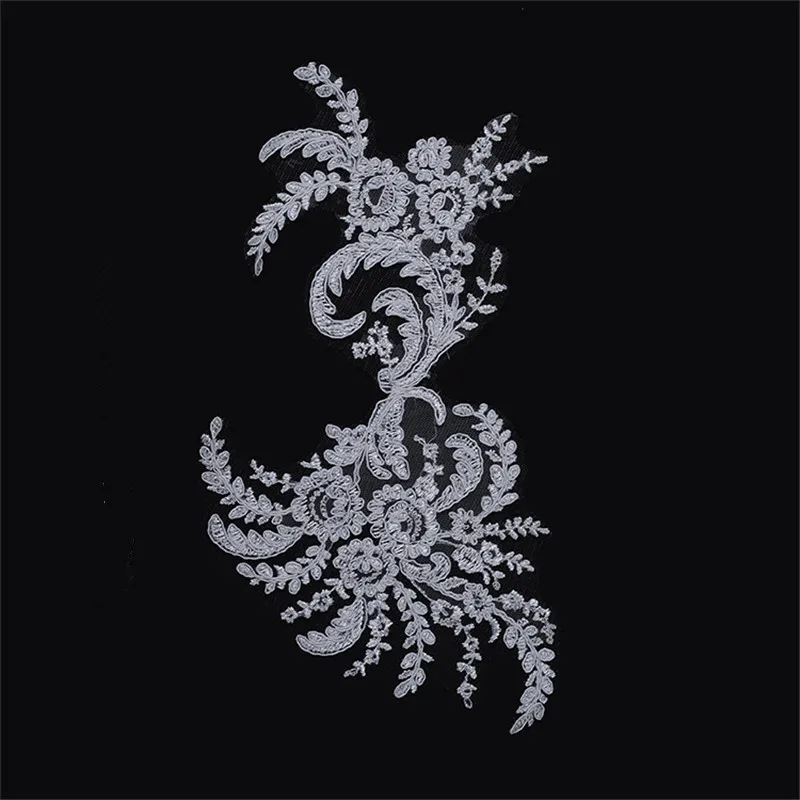 3Pcs White Ivory European Wedding Dress Tail Skirt Accessories Cording Sewing Patches Lace Applique Flower Trims DIY Craft 30X16 | Дом и сад