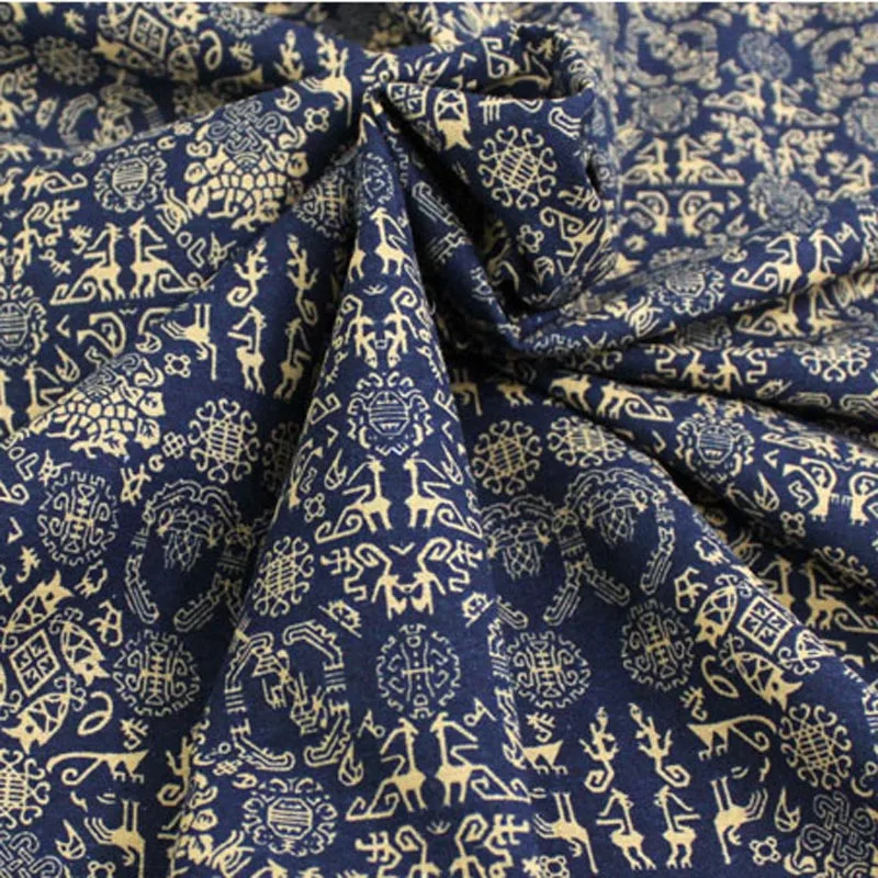 Хлопок/лен этнические экзотические стиль темно-синие маленькие фрески печатных тканей для DIY одежды платье подушка ручной работы украшения дома