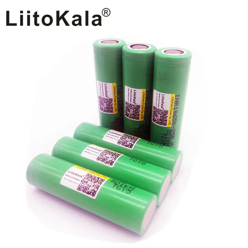 

6PCS Liitokala 18650 2500mah INR1865025R 20A discharge lithium batteries electronic cigarette Battery 18650 2500 25R